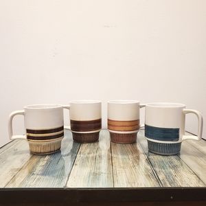 Vintage mid century stoneware retro stacking mugs